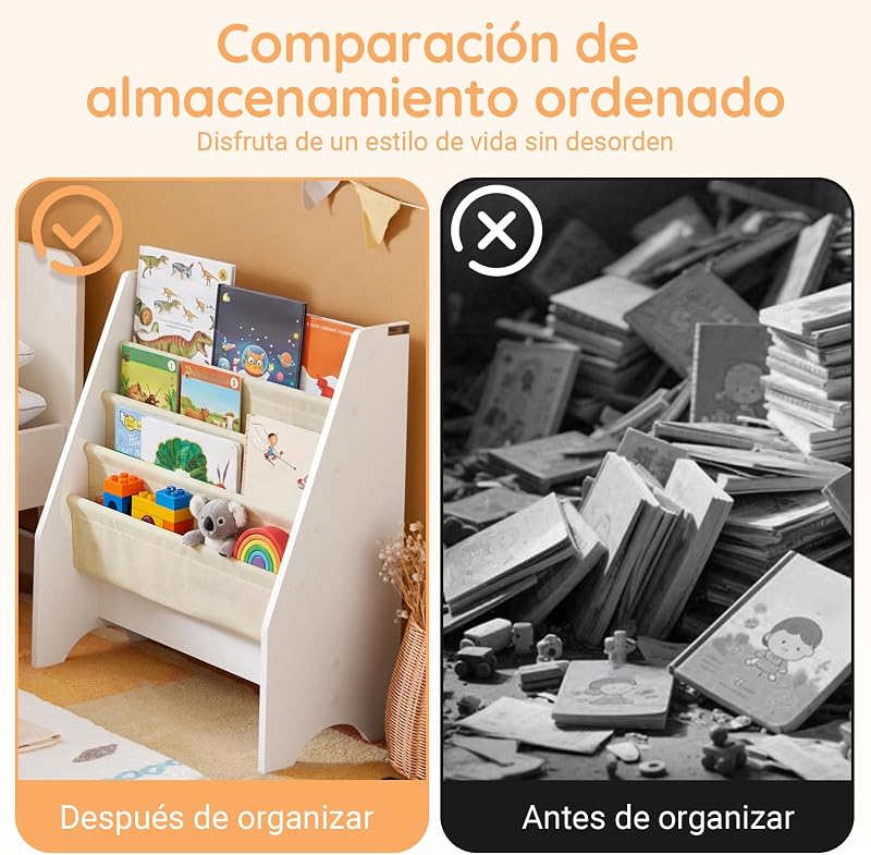 Librería Infantil 4 Bolsillos Tela Soporta hasta 25kg 62x30x71cm