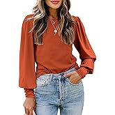 SimpleFun Women's Fall Puff Sleeve Tops Crewneck Casual Loose Blouse Shirts