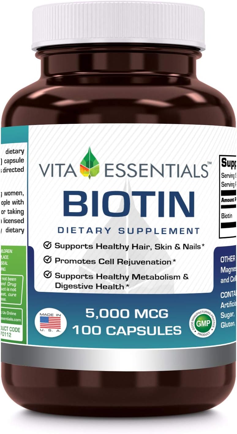 Vita Essentials Biotin 5000 Mcg Capsules, 100 Count