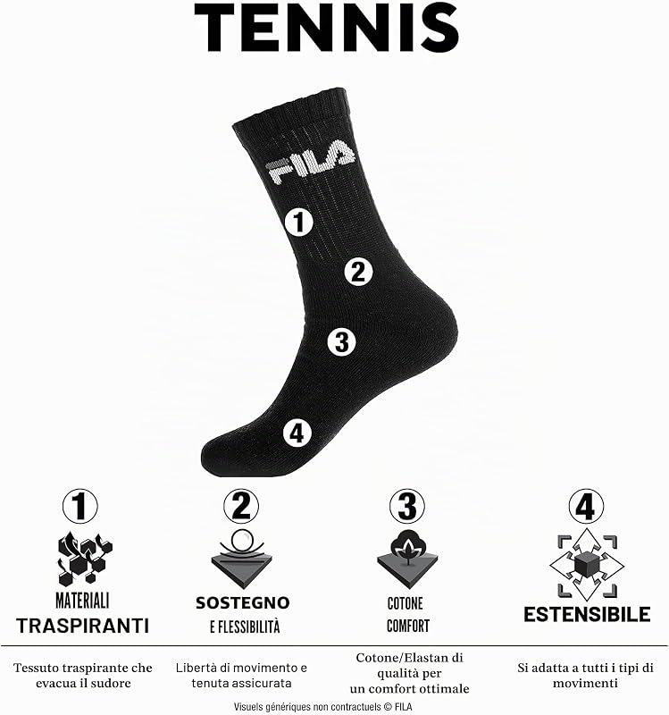 Calzini Uomo Tennis Set di 6 Calze Sportive Uomo Tessitura con Imbottiti e Traspiranti, Bianchi, Taglie 39/42