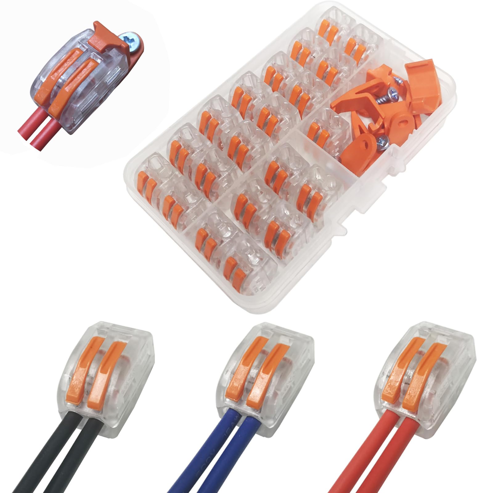 Compact Wire Connectors,CTRICALVER Electrical Connector Blocks 21 pcs 2 Port Compact Splicing Connectors Lever Nut Assortment Terminal Block Kits and Mounting clip