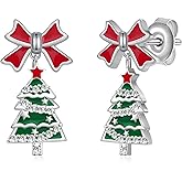Christmas Tree Earrings 925 Sterling Silver Christmas Earrings for Women Dangling Christmas Jewelry for Women