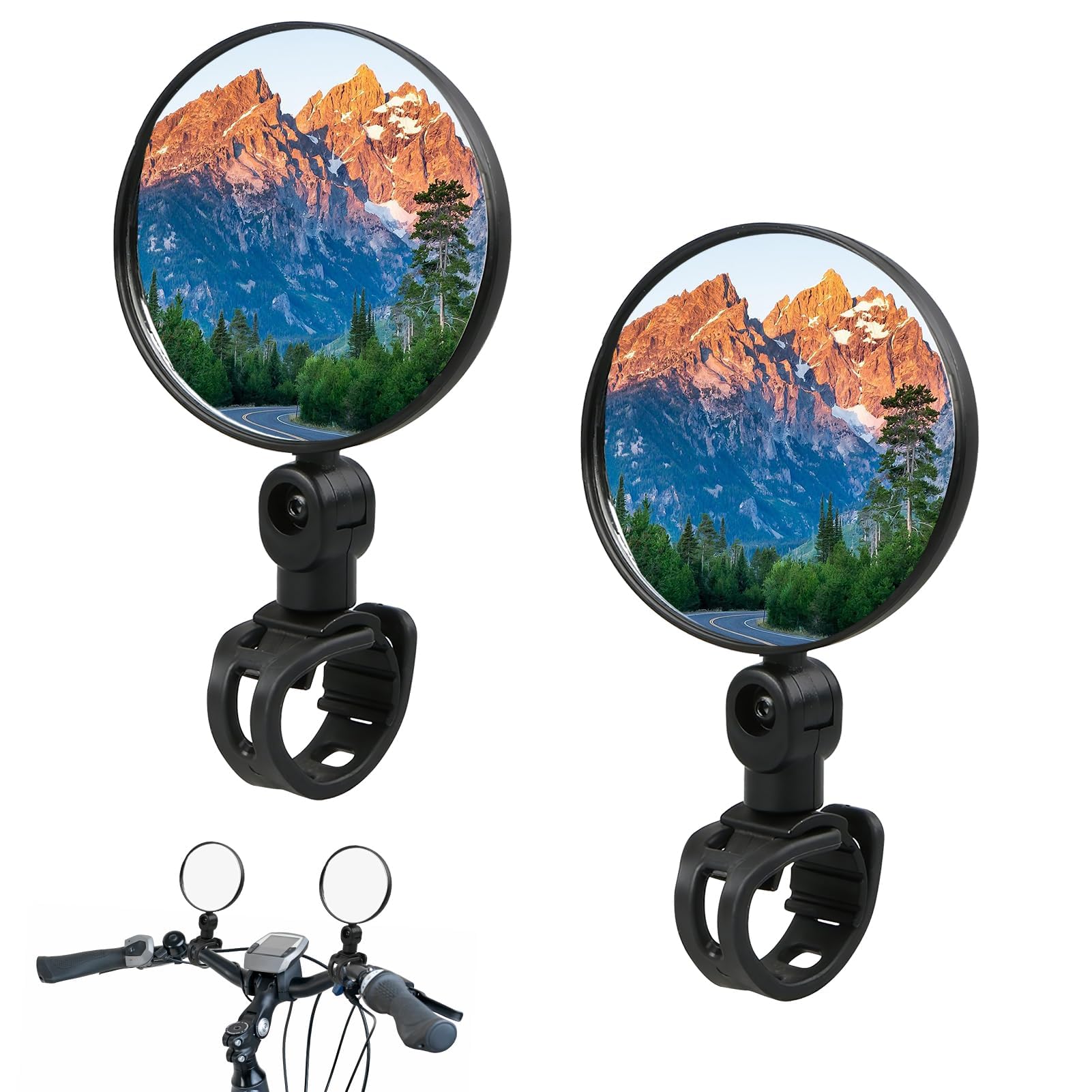 2 Pack Plastic Rear View Mirrors With Silicone Handle - 360° Rotatable, Adjustable Cycling Mirrors for Mountain Bikes, Electric Bikes & Scooters