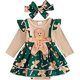 BYUSBAYA My First Christmas Newborn Baby Girl Outfit Infant Long Sleeve Ruffle Romper Dress+Headband Fall Winter Xmas Clothes