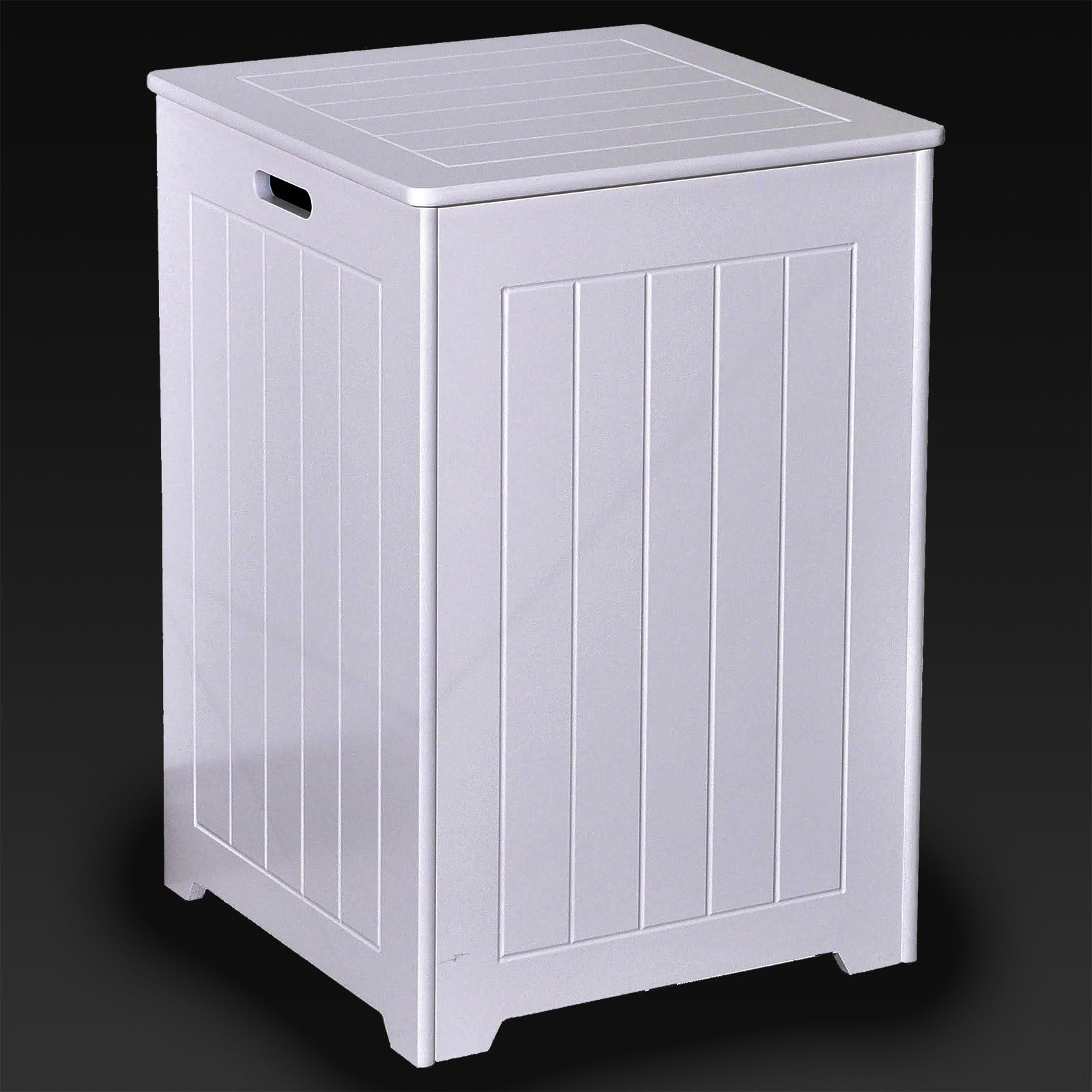 Large Square Laundry Bin White Wooden Basket Hamper Bathroom Bedroom Hinged Lid