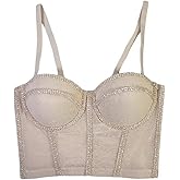 YCBENYANG Women's Beaded Bustier Mesh Push Up Club Corset Crop Top Holiday Underwire Party Sexy Top Bra