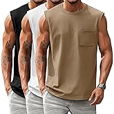 Huukeay 3 Pack Cotton Men's Big and Tall Sleeveless Tank Tops Muscle Shirts Gym Workout Casual Tees with Pocket