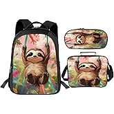 Trimety Cute Sloth Backpack Set 3 Piece School Bags and Lunch Box with Pencil Case Sloth Animal Bookbag Set for Toddler Kids Girls Boys Teens Kindergarten Elementary Middle