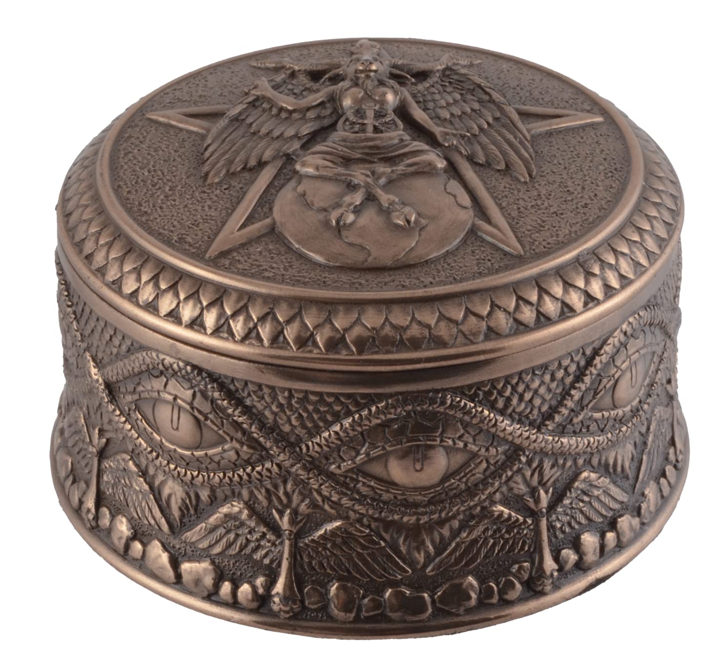 Veronese Pentagram Tin with Deity Baphomet Round Bronzed