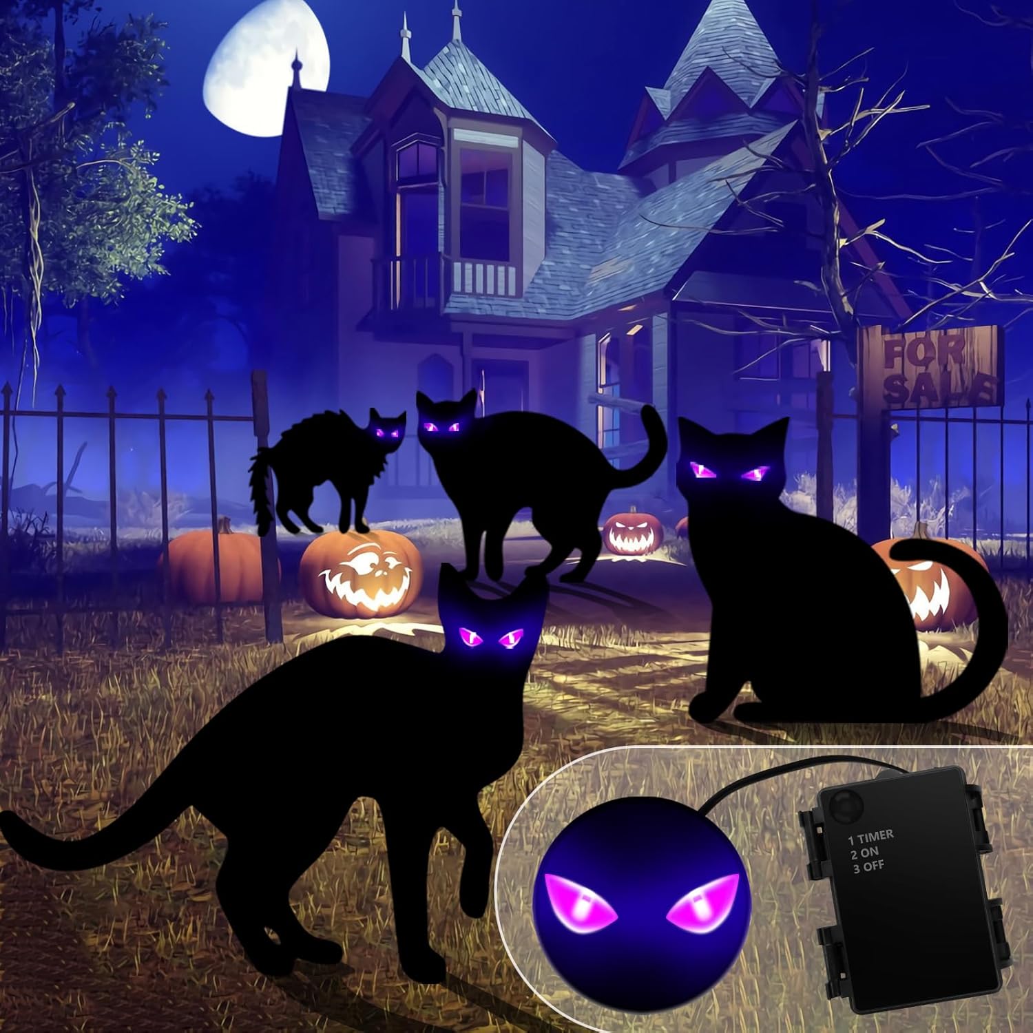 Yard Signs - Halloween Yard Signs with Lights, 4 PCS Black Cats Outdoor Decorations, Trick or Treat Yard with Stakes, Corrugate Waterproof Halloween Thickened Themed Lawn Decorating for Pathway, Garden, Outside