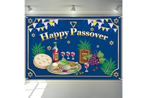 Arosche Passover Decorations Banner 72" x 48" Happy Passover Backdrop Food Seder Plate Photography Background Seasonal Jewish Holiday Backdrop for Indoor Outdoor Garden,Yard,Party Home Decorations