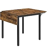 VASAGLE Folding Dining Table, Kitchen Table | Drop Leaf Extendable Table for Small Spaces, Seats 2-4 People, Industrial, Rustic Brown and Black UKDT077B01