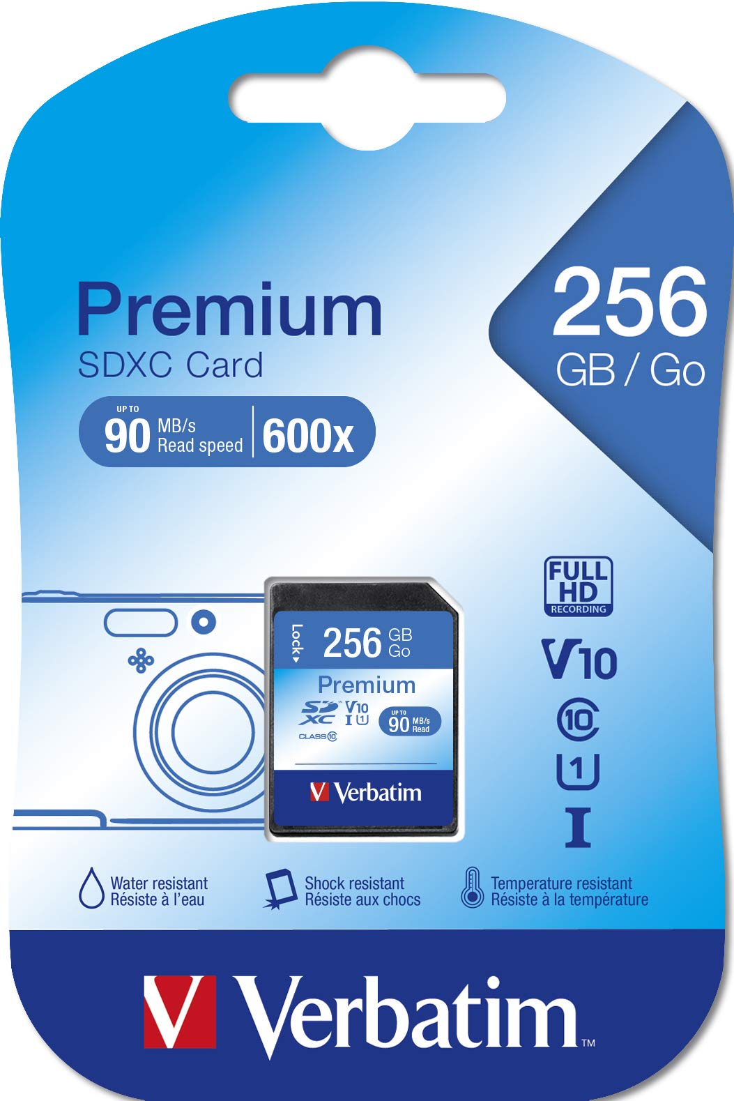 Verbatim Premium U1 SDXC memory card - 256 GB - SD card for Full HD video recording - card with integrated write protection - memory card black - SD memory card for camera, PC and more