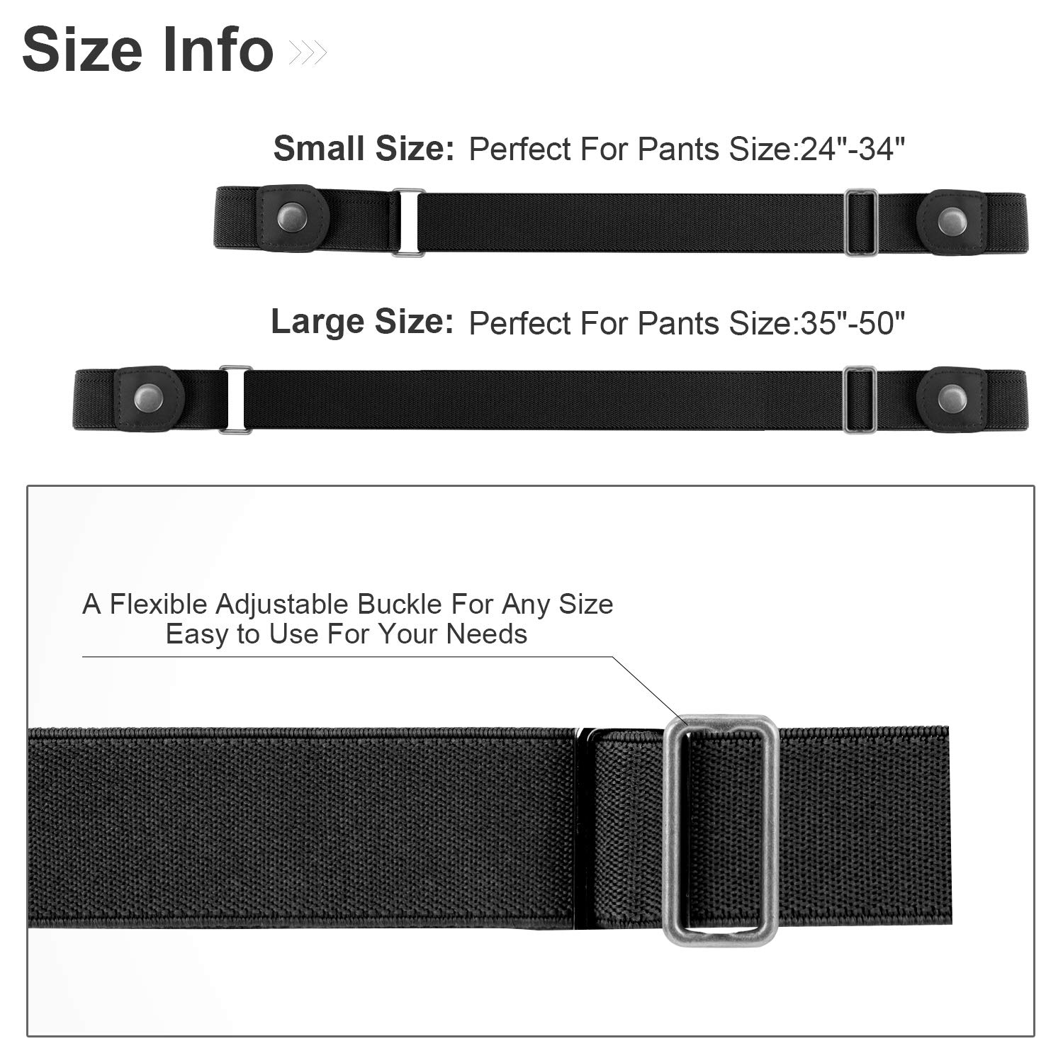 2 Pack Buckle Free Women Stretch Belt for Women/Men, Plus Size No Buckle Invisible Elastic Belts for Jeans Pants by WHIPPY, black+coffee, small size 24-34 inches