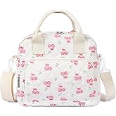 shiprabags Quilted Lunch Box for Women, Large Insulated Lunch Bag for Adult,Elegant Pink Cherry Cute Portable Tote Bags for Work Travel Beach Picnic(cherry heart,M)