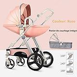 HGYG High Landscape Egg Shell Baby Stroller 3 in 1 can sit and Lie Down Two-Way Toddler Pushchair with Bassinet Combo for Babies prams 0-3 Years Old (Pink)