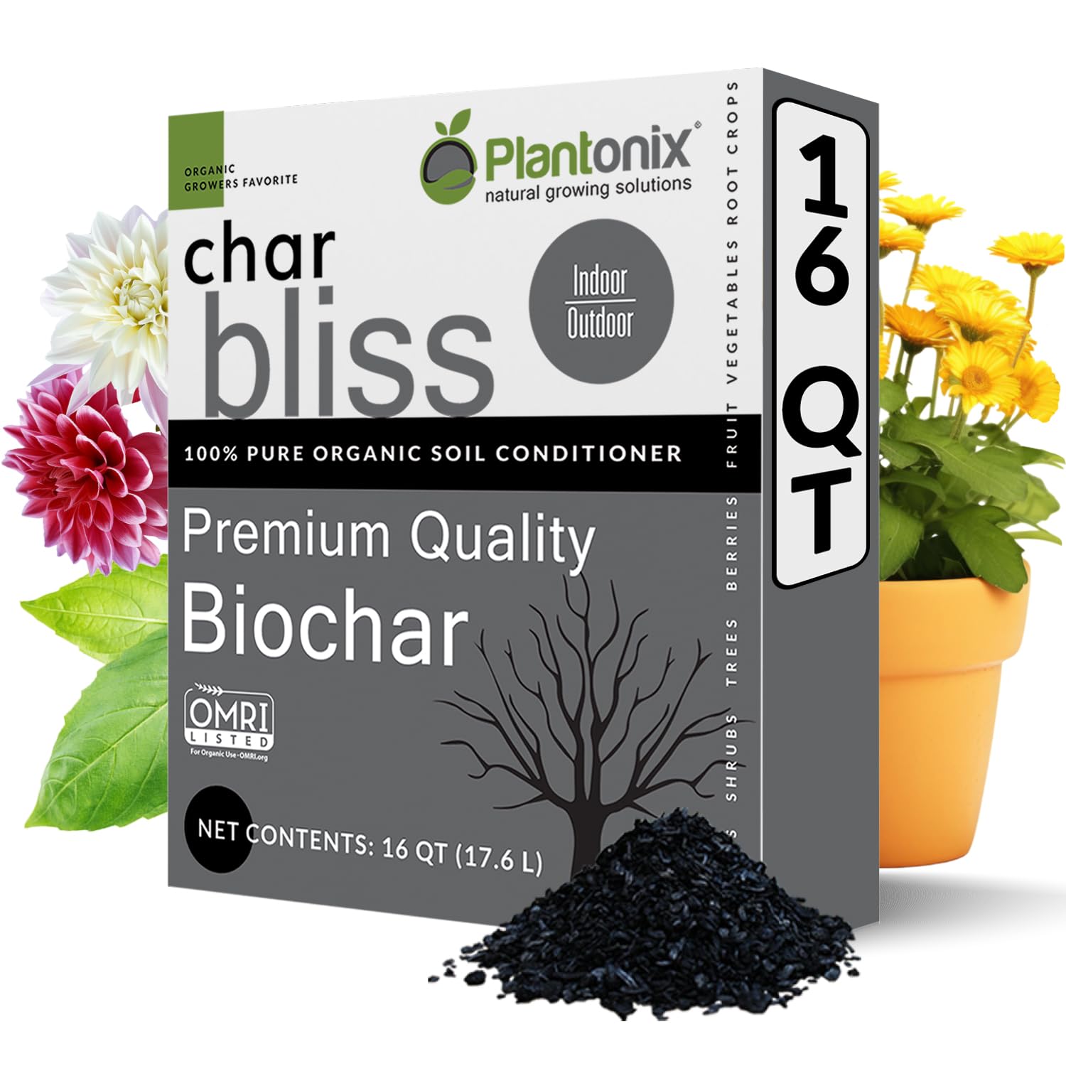 Photo 1 of Char Bliss (16 Qts) - Organic Biochar for Plants - OMRI-Listed Biochar Soil Amendment Organic - Bio Char for Plants - Horticultural Charcoal for Plants, Potting Soil, Garden Soil, & Potting Mixes