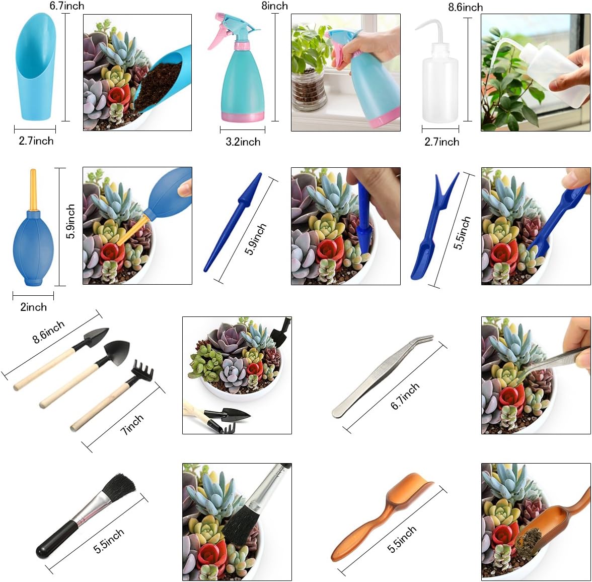 14Pcs Mini herramientas de mano de jardinería mini rastrillo ...