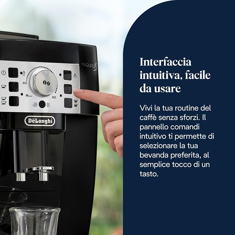 Magnifica S ECAM22.110.B, Macchina da caffè Automatica, Chicchi macinati al momento, 4 Bevande One Touch, Montalatte classico, Spegnimento Programmabile, Nero