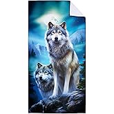 XSMEI Moon Wolf Beach Towel Oversized 36" x 72", Thin Lightweight Sand Free Quick Dry Microfiber Towel for Swimming Pool Cruise Camping Travel