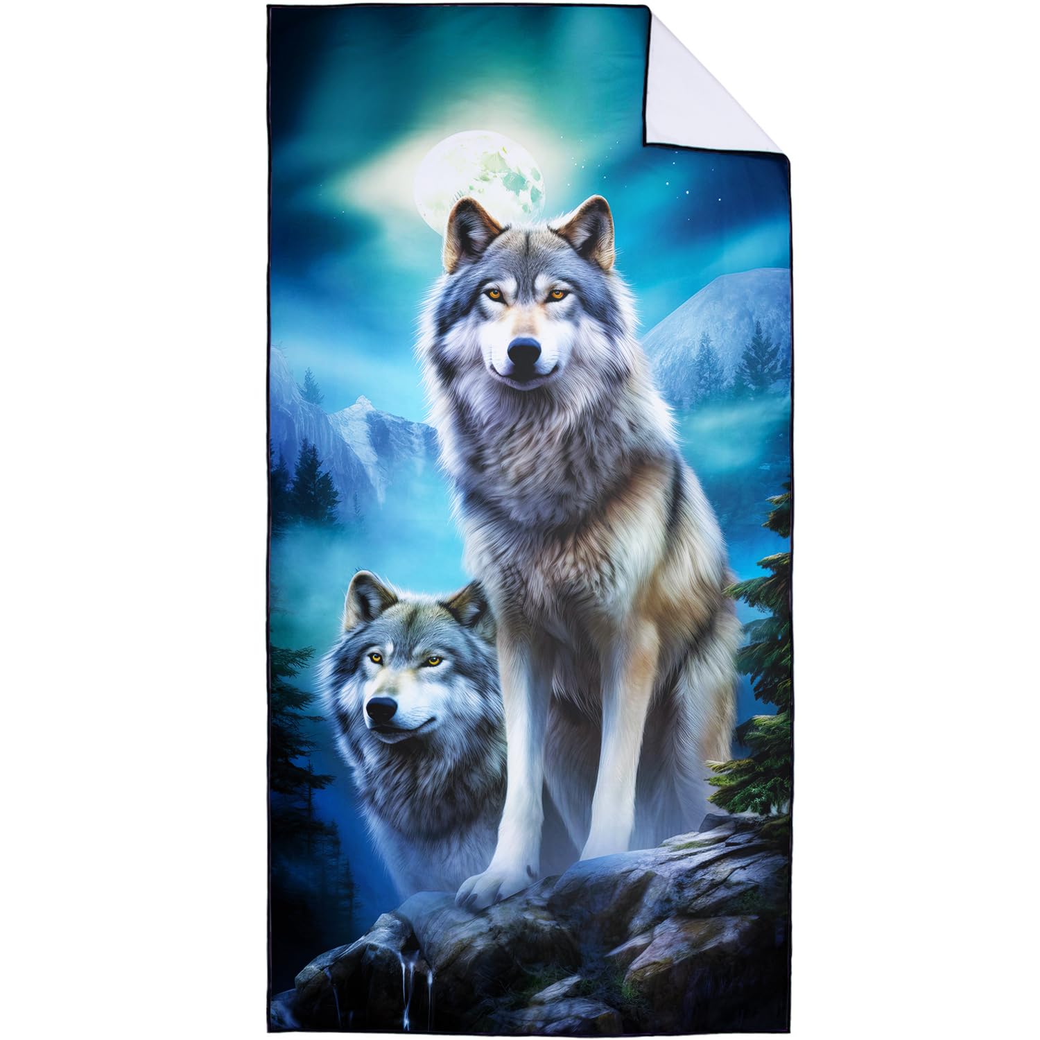 Photo 1 of XSMEI Moon Wolf Beach Towel Oversized 36" x 72", Thin Lightweight Sand Free Quick Dry Microfiber Towel for Swimming Pool Cruise Camping Travel