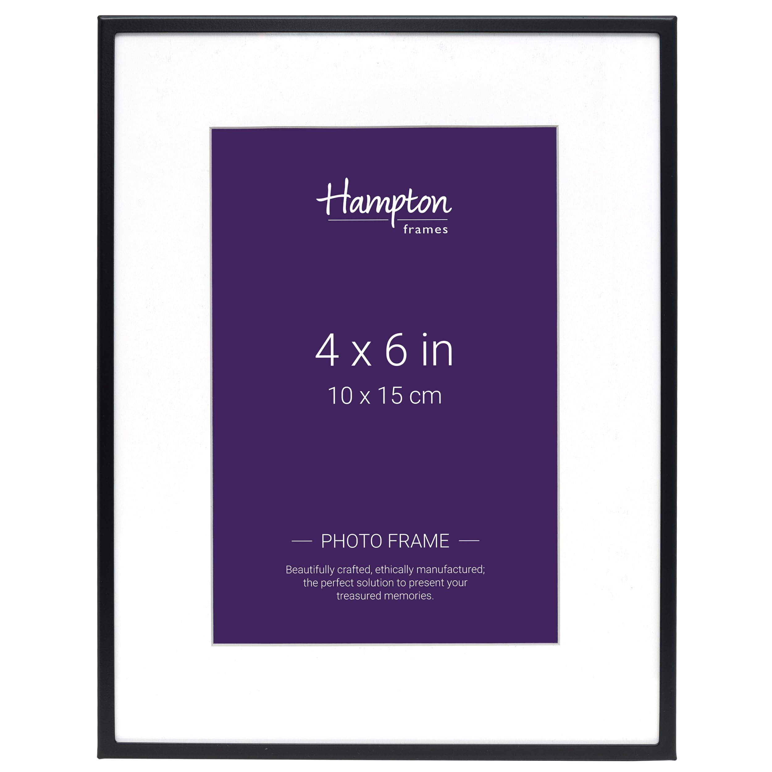 Hampton Frames, Photo Frame MADRID M138B46, 4x6 Inch (10x15cm), Matt Black, Narrow Profile, Bevel Mount, Freestanding or Wall Display | Classic Home Décor Frame