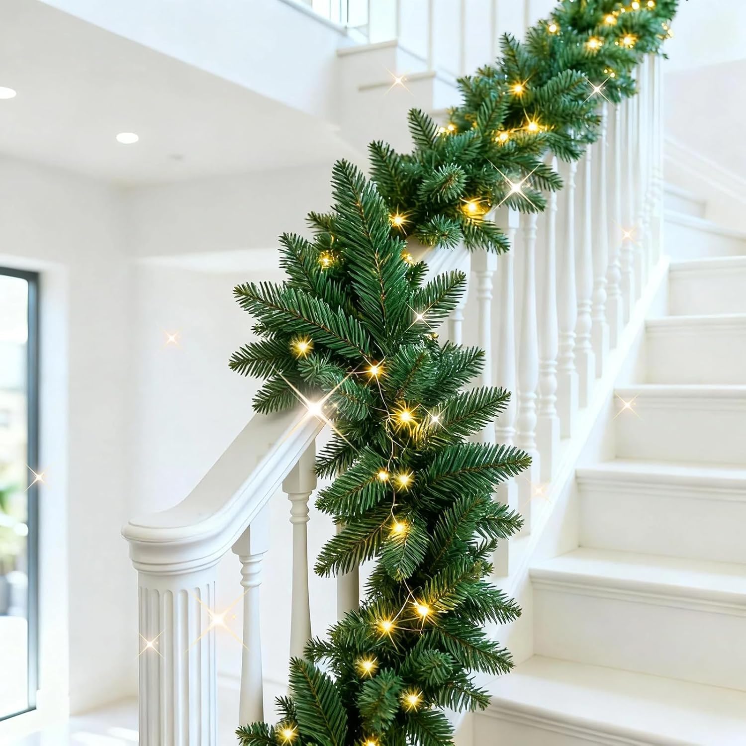 Photo 1 of 2-Pack Prelit Christmas Garland Battery Operated, Lighted Christmas Garland for Mantle & Outdoor Christmas Garlands for Stairs