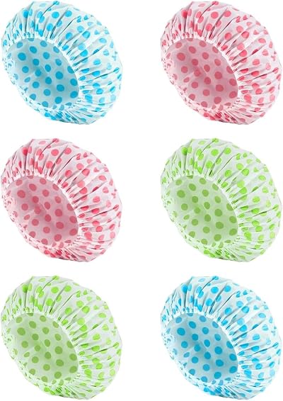 OWill 6 Pcs Shower Caps for Women Waterproof Reusable 28cm Elastic Band