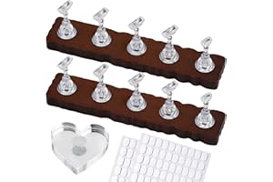 ESUOHYM Nail Stand for Press On Art Display Practice 2 Set, 1 Heart Shaped Acrylic Magnetic Nail Stand, Fake Nail Holder with 200 Pieces Double-sided Tape, For Home DIY Salon Supplies (Walnut, Medium)