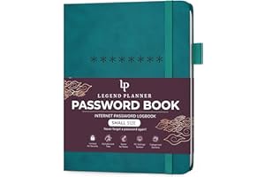 Legend Planner Password Book with Alphabetical tabs. Internet Address Keeper Logbook. Journal for Website Logins, Pocket 4x5.5" (Dark Teal)