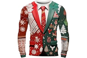 Ugly Christmas Men Crewneck Sweatshirt Funny 3D Suit Print Sweatshirts Xmas Graphic Sweater Holiday Pullover Shirt Top