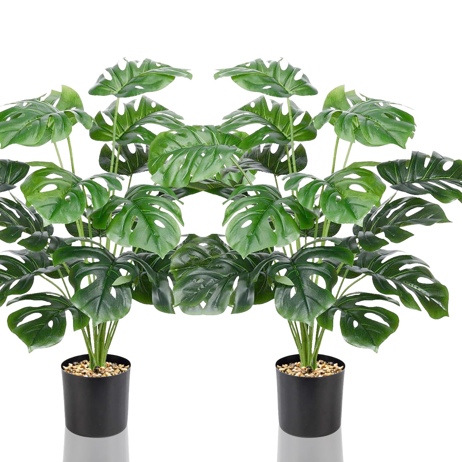 Lighterday Set of 2 Artificial 70cm Indoor Decorative Trees - Tall Plastic Plants for Office, Home, Indoor Outdoor Decor (2 Pots of Monstera)