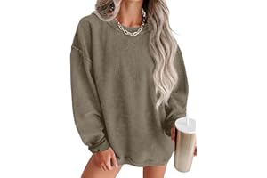 ONLYSTORY Womens Sweatshirts Casual Cored Corduroy Pullover Tops Oversized Long Sleeve Crewneck Shirts