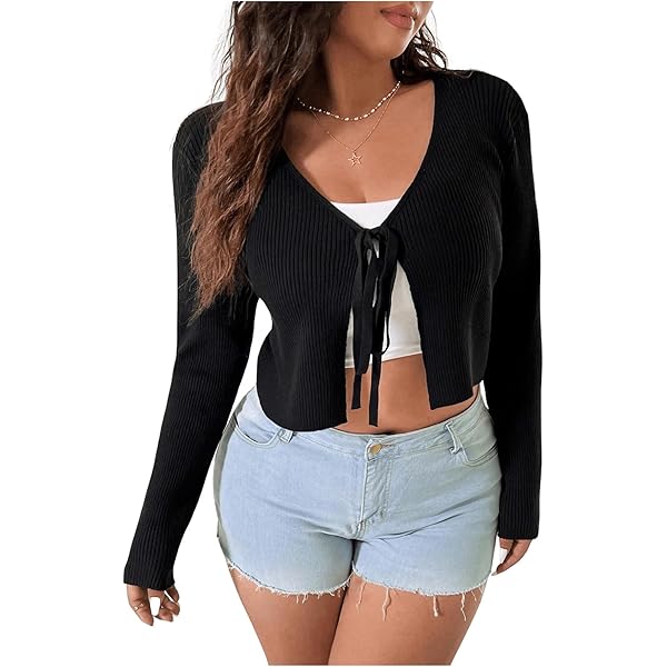 トップス short cardigan JSTEX Women's Cardigan Sweaters Open Front Cropped Cardigan