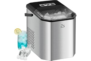 Zstar Ice Maker Countertop, 10,000pcs/26Lbs/Day, Portable Ice Machine with with Ice Scoop, 45lb Quiet Design and Self-Cleaning Function for Kitchen Office Stainless Steel