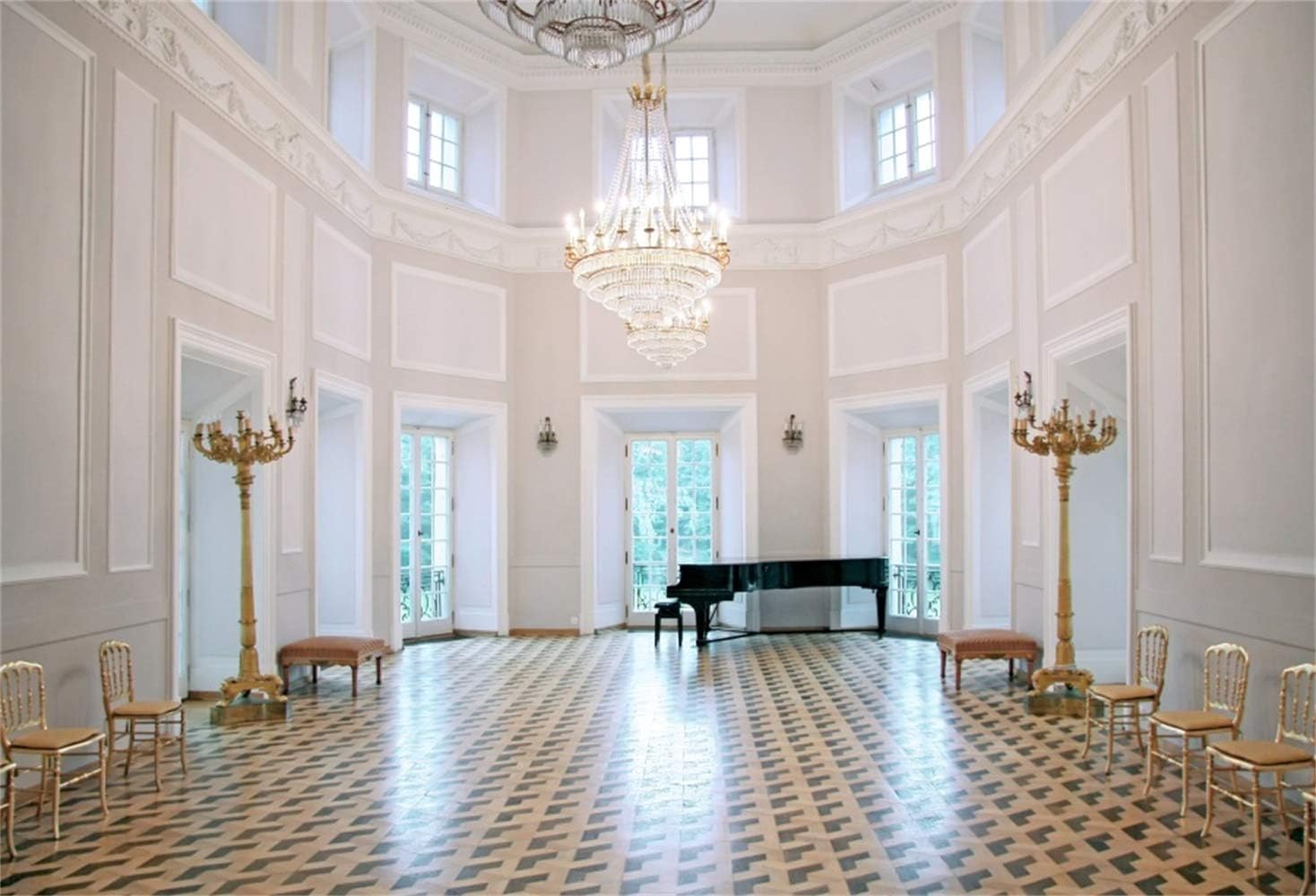 Amazon Com Laeacco 10x7ft Luxury Ballroom Interior Vinyl Photography Background Sights Of Warsaw European Classical Ballroom Vintage Piano Chandelier Backdrop Wedding Shoot Studio Photo Props Camera Photo