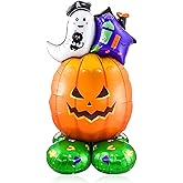 48 Inch Halloween Pumpkin Balloon - Giant Self-Standing Pumpkin Ghost Foil Mylar Balloons for Halloween Party Birthday Haunted House Spooky Decoration Supplies