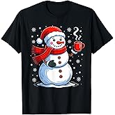 Cute Snowman Drinking Coffee Christmas Funny Xmas Pajamas T-Shirt