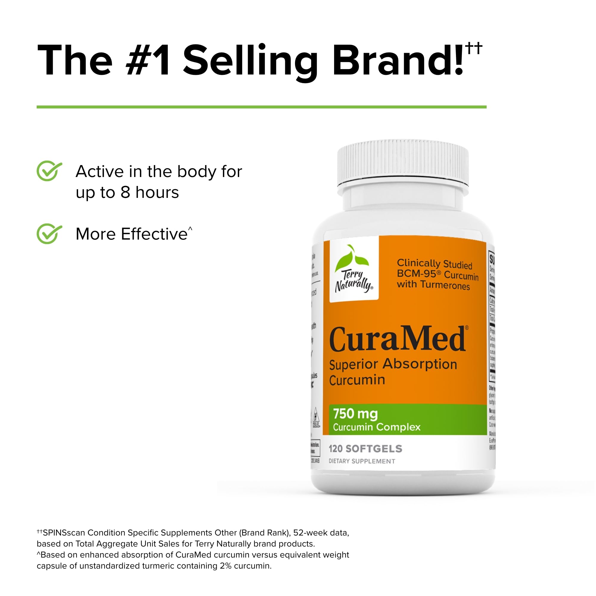 Terry Naturally CuraMed 750 mg - Antioxidant Supplement for Brain & Heart Health - Supplement with High-Potency Curcumin Complex - Kidney, Liver & Immune Health Support - 120 Softgels (Pack of 3)