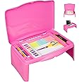 Pink Folding Lap Desk - Foldable Table for Work, Study, Gaming, Arts, Crafts, School - Collapsible Laptop Tray with Storage Compartment - Portable Writing Station for Kids, Adults