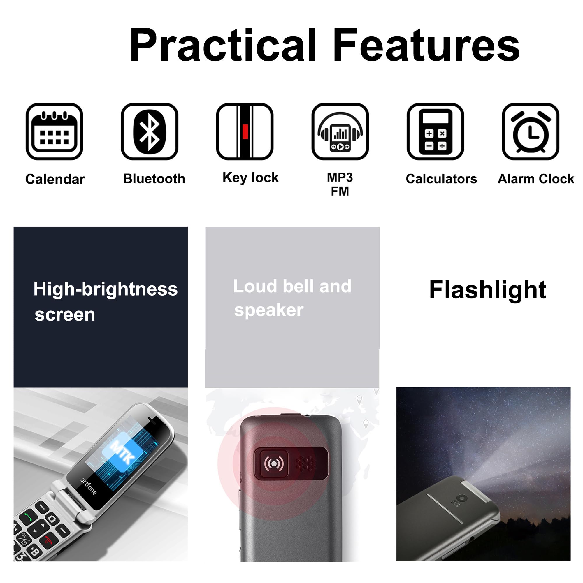 G3 Flip Cell Phone for Seniors,Speed Dial,SOS Button,Photo Contact,Talking Numbers (Argent)