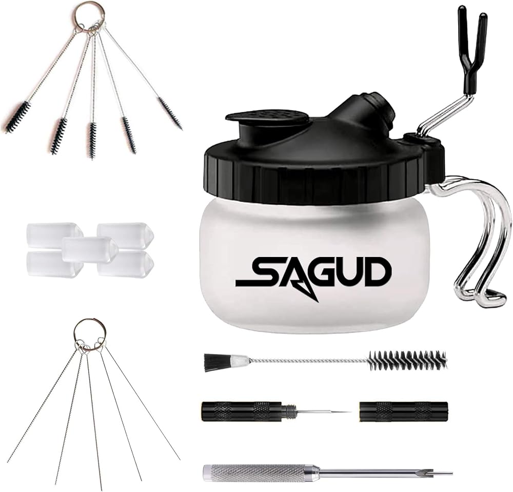 SAGUD Airbrush Cleaning Kit with Glass Pot and Brush/Nylon Needle Sets