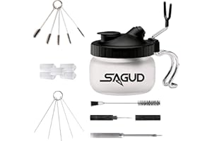 SAGUD 19 Piece Airbrush Cleaning Kit, Glass Airbrush Cleaning Pot with Holder, 5 Cleaning Brushes, 5 Cleaning Needles, 1 Washing Needle, 1 Repair Tool, Air Brush Protection Covers.