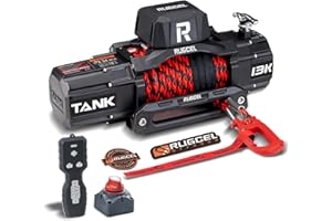 RUGCEL WINCH 13500 lb Synthetic Rope Winch 12V Waterproof Electric Winch,2 in 1 Wireless Remote Control, for SUV, Truck & Tra
