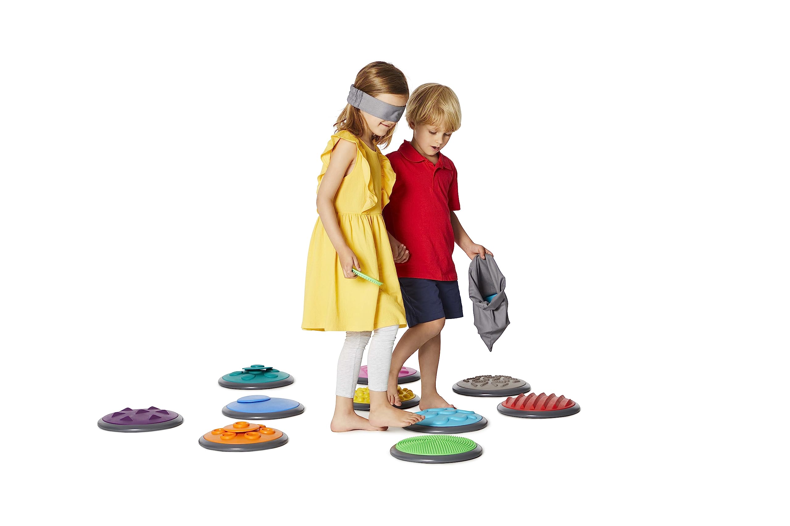 GONGE Tactile Sensory Discs - Set of 20 Textured Stepping Discs, Sensory Exploration, Cognitive Development - Includes Blindfold - Ages 1+, Vibrant