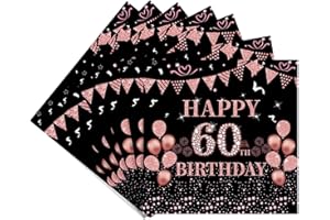 60th Birthday Decorations for Men Women,Supplies Cocktail Napkins Rose Gold on Black 40 Pack,Disposable Birthday Party Suppli