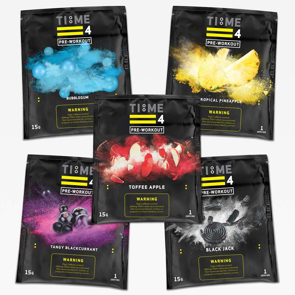 Time 4 Pre-Workout - Ultra High Strength Pre Workout Formula - 5 Sachets (1 of Each Flavour (5 Sachets Total))