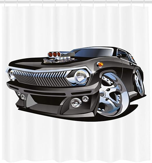 Amazon Com Lunarable Nursery Shower Curtain Retro Hot Rod Classic Muscle Car Giant Wheel Hobby Passion Automobile Print Cloth Fabric Bathroom Decor Set With Hooks 105 Extra Wide Grey And Black Home