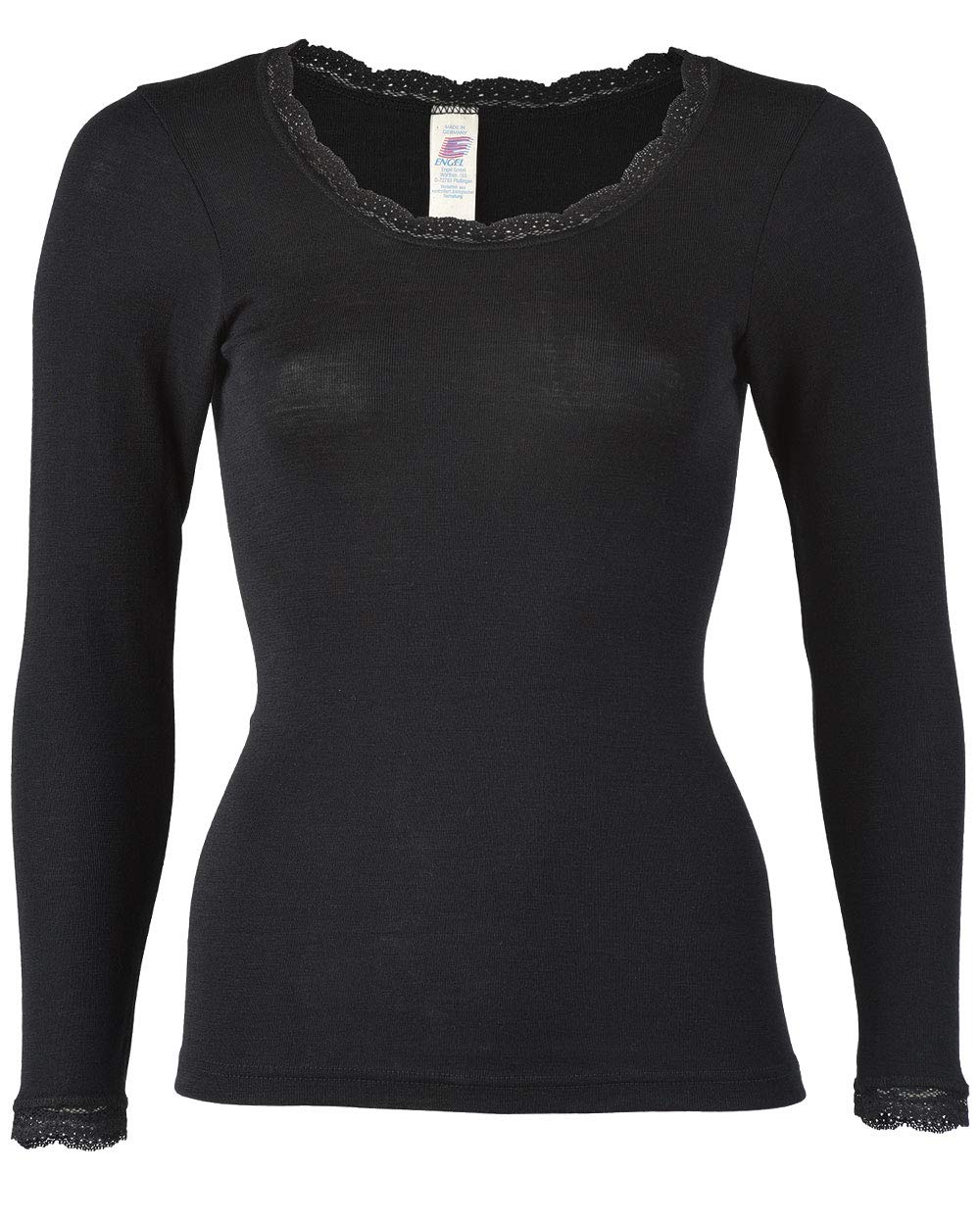 Womens Lace Edge Thermal Vest Organic Merino Wool/Silk (38/40 (UK 10-12), Black)