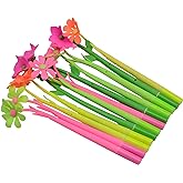 Yansanido Fluent Writting Pen, 12 Pcs 0.5 mm Black Ink Flower Shape Rolling Ball Cute Gel Ink Pen for Student and School Office Supplies (flower)